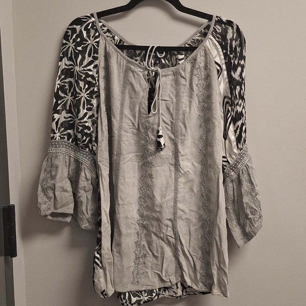 Young Threads Black & Gray Boho Blouse